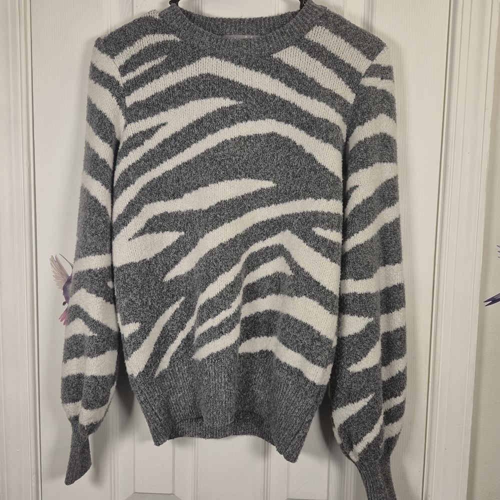 Marled Reunited Clothing Zebra Print Pullover Knit Sweater XS – Fuzzy Cozy Knit